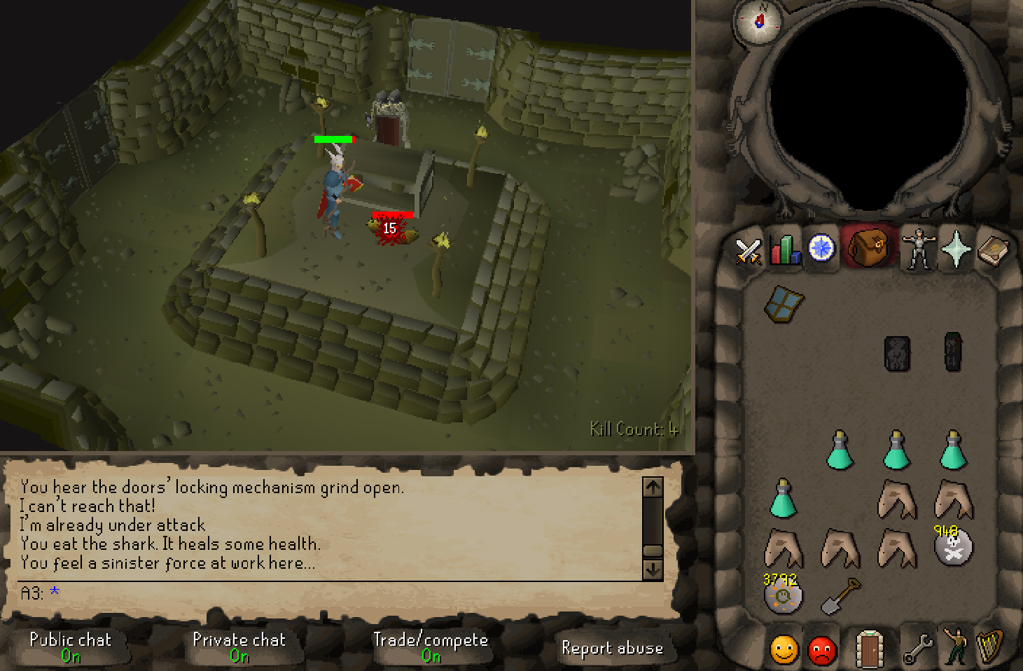 Fighting through a crypt by torchlight, kill count 4